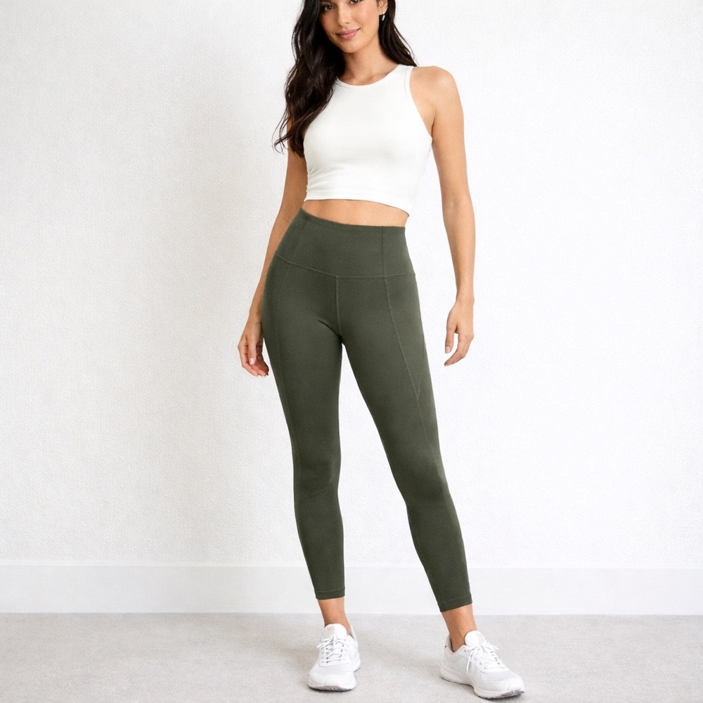 Girlfriend Collective Olive Green Compressive High Rise Leggings Size S